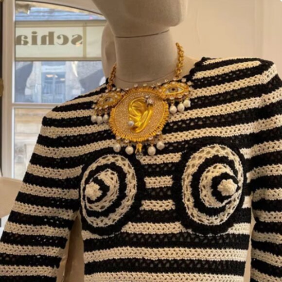 Schiaparelli Surrealist Inspired Brown Eye Ear Necklace Runway Designer … - Picture 2 of 8